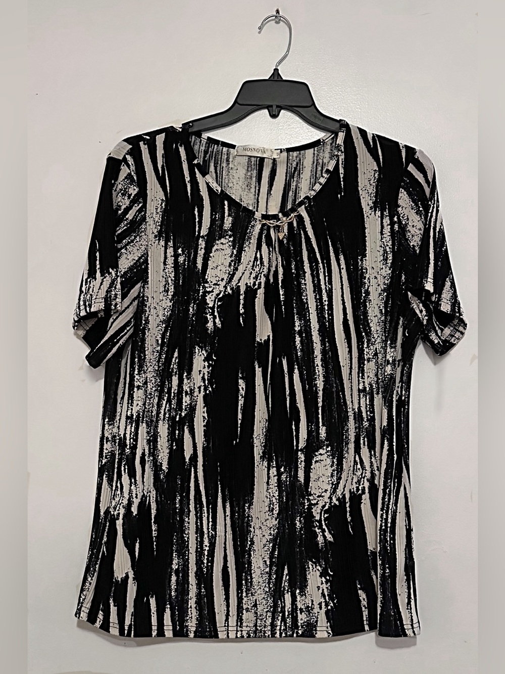 Monsoon Black & Cream Brushstroke Short Sleeve Top